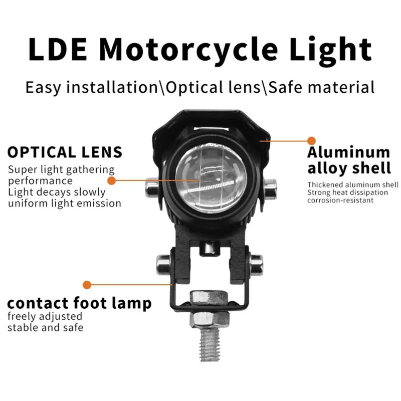 Motorcycle LED Light Dual Color Lens IP67 Waterproof 15W Night Riding Lamp Auxiliary Spotlight Lamp