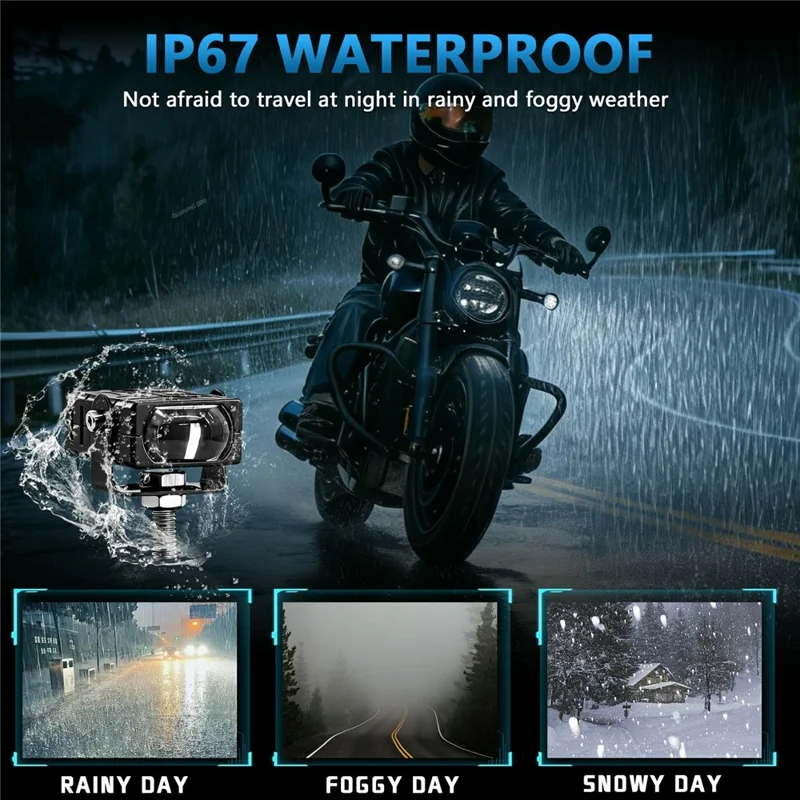 S29 IP67 Waterproof 5 Modes Motorcycle LED Spotlight Red DRL Blue Car Warning Light - Black