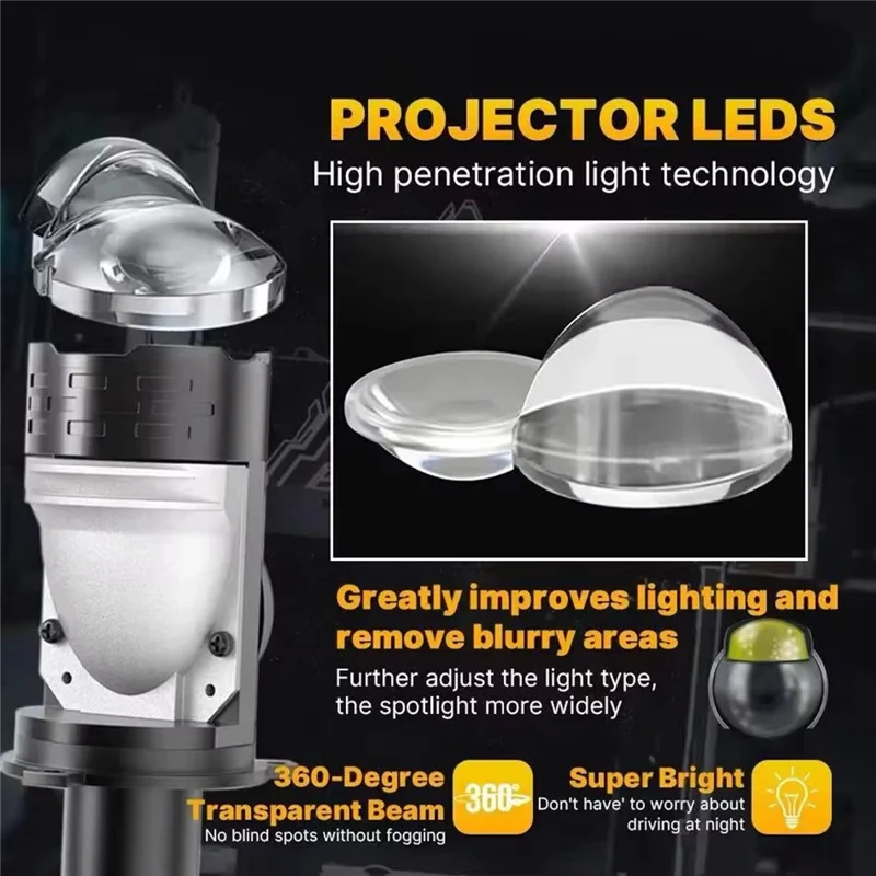H4 LED Projector Headlight 12-60V 20W IP68 Waterproof High Low Beam Motorcycle Fog Lamp