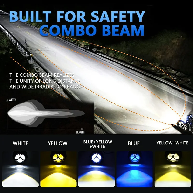 M1 PRO LED Spotlight 10 Lighting Modes IP68 Waterproof Motorcycle Car Headlight for Truck ATV - Black