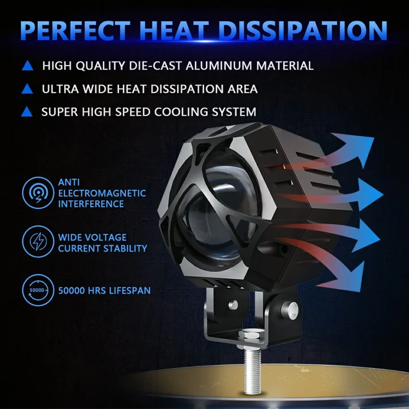 M1 PRO LED Spotlight 10 Lighting Modes IP68 Waterproof Motorcycle Car Headlight for Truck ATV - Black