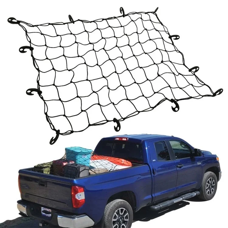 Rede de Carga de Borracha para Picapes Malha de Carro Cordas Rede de Carga Pesada Rack de Teto de Caminhão 120cmx90cm 88 Grades Organizador de Carga com Ganchos