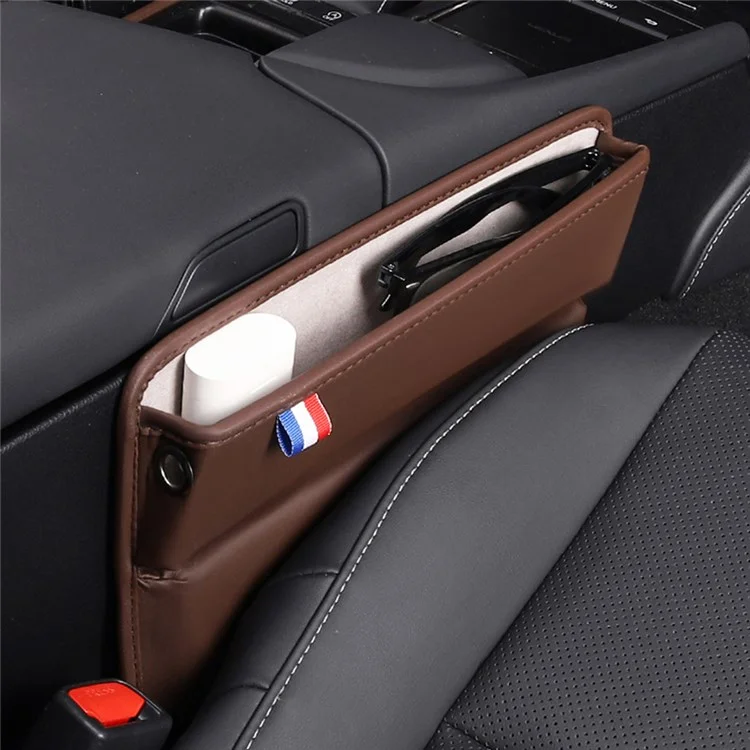 Car Seat Slit Gap Pocket Organizer PU Leather Multifunctional Driver Seat Gap Filler Storage Box - Coffee