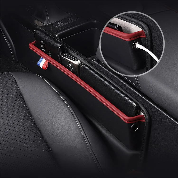 Car Seat Slit Gap Pocket Organizer PU Leather Multifunctional Driver Seat Gap Filler Storage Box - Coffee