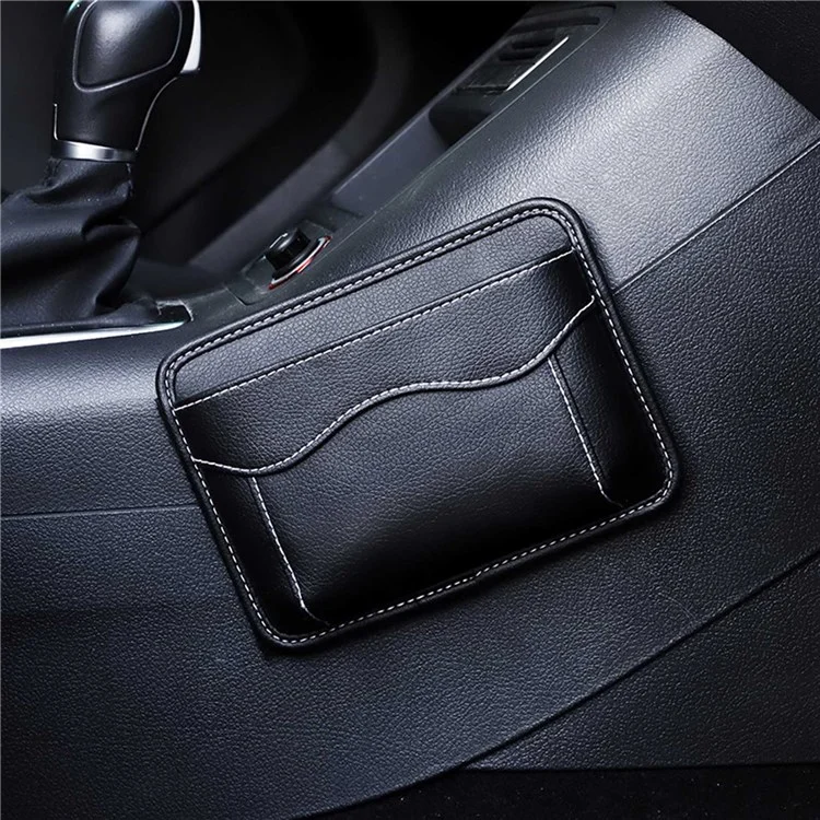 Car Dashboard Adhesive Storage Bag PU Leather Seat Seam Phone Sundries Holder Organizer - Black