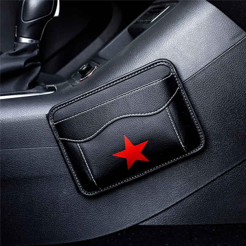 Car Dashboard Adhesive Storage Bag PU Leather Seat Seam Phone Sundries Holder Organizer - Star