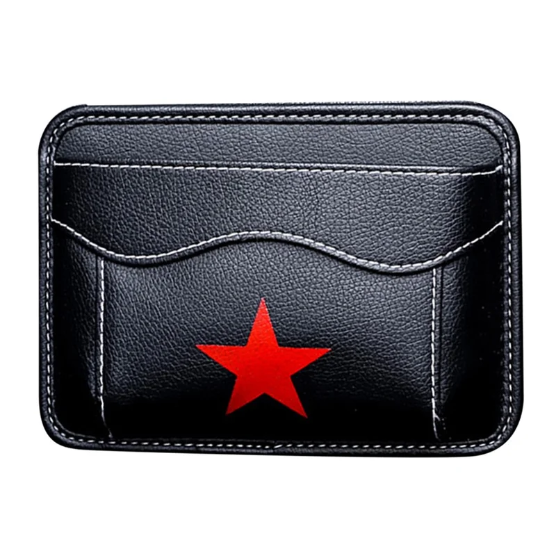 Car Dashboard Adhesive Storage Bag PU Leather Seat Seam Phone Sundries Holder Organizer - Star