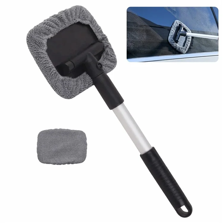 DM-095 32.5-46.5cm Nettoyant pour pare-brise avec manche extensible et outil de nettoyage en microfibre Dispositif de nettoyage des fenêtres de voiture