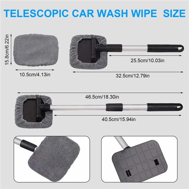 DM-095 32.5-46.5cm Nettoyant pour pare-brise avec manche extensible et outil de nettoyage en microfibre Dispositif de nettoyage des fenêtres de voiture