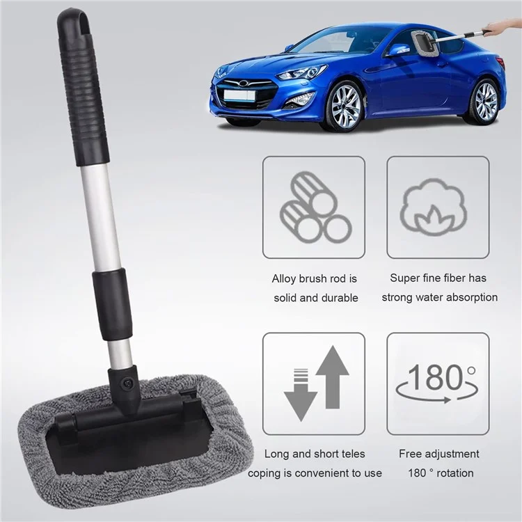 DM-095 32.5-46.5cm Nettoyant pour pare-brise avec manche extensible et outil de nettoyage en microfibre Dispositif de nettoyage des fenêtres de voiture
