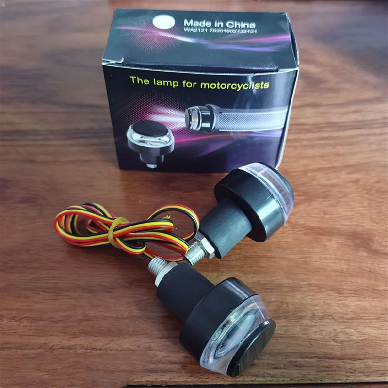 K06 1 Pair Motorcycle Handlebar End Lights Motorcycle Turn Signal Light Grip Bar Plugs - White+Blue