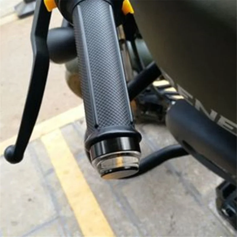 K06 1 Pair Motorcycle Handlebar End Lights Motorcycle Turn Signal Light Grip Bar Plugs - White+Blue