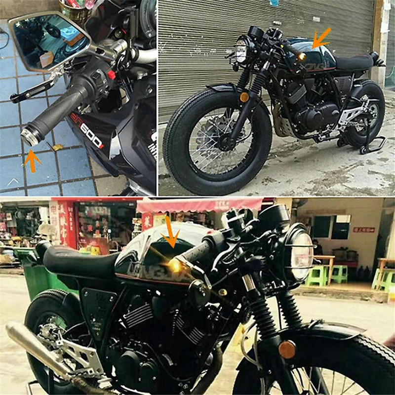 K06 1 Pair Motorcycle Handlebar End Lights Motorcycle Turn Signal Light Grip Bar Plugs - White+Blue