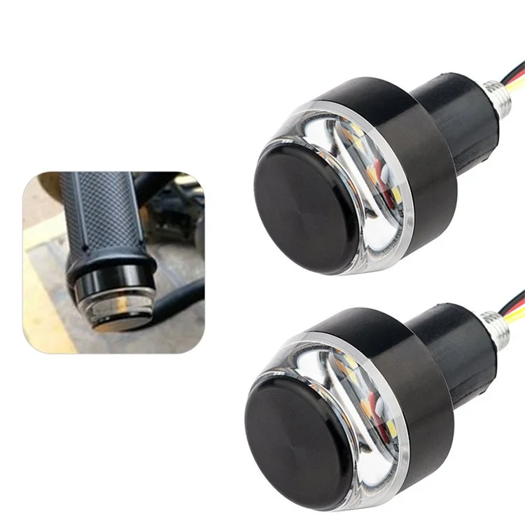 K06 1 Pair Motorcycle Handlebar End Lights Motorcycle Turn Signal Light Grip Bar Plugs - White+Red