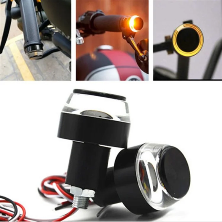 K06 1 Pair Motorcycle Handlebar End Lights Motorcycle Turn Signal Light Grip Bar Plugs - White+Red