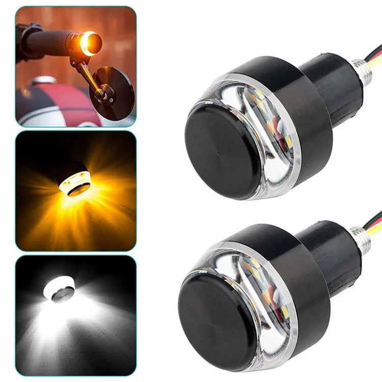 K06 1 Pair Motorcycle Handlebar End Lights Motorcycle Turn Signal Light Grip Bar Plugs - White+Red