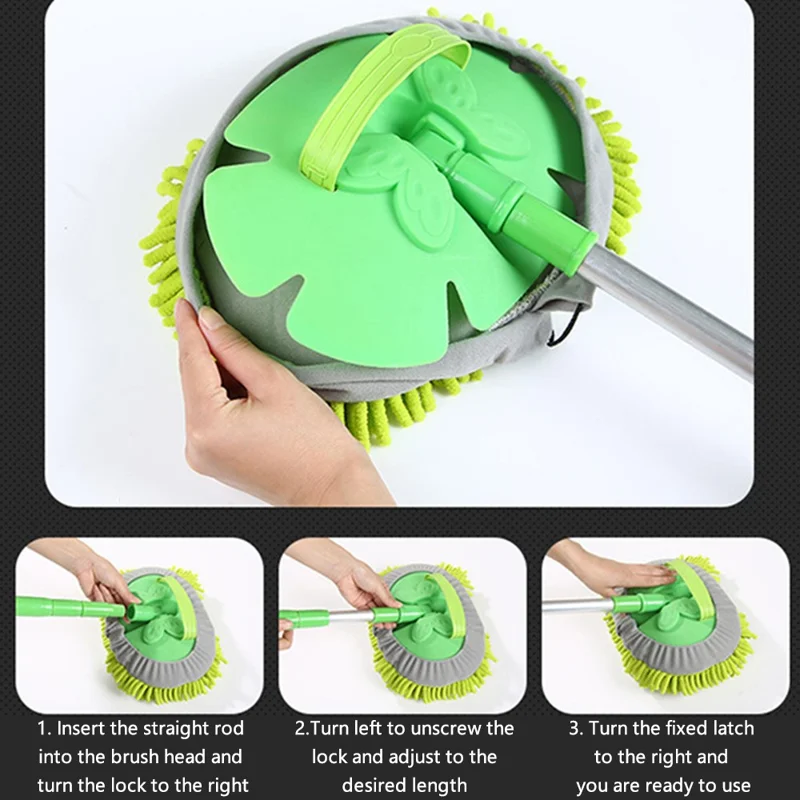 JUNCHANG 3 Delen Uitschuifbare Langsteel Auto Wasborstel Dweil Chenille Bliksemvenster Reinigingsgereedschap