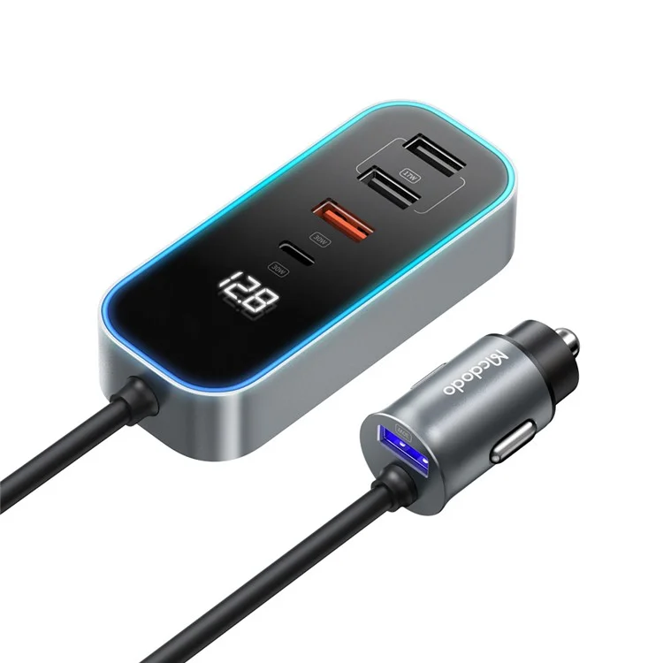 MCDODO CC-1900 107W Digital Display USB-A*4+Type-C*1 5-Port Car Charger with 1.5m Cable, Dark Grey