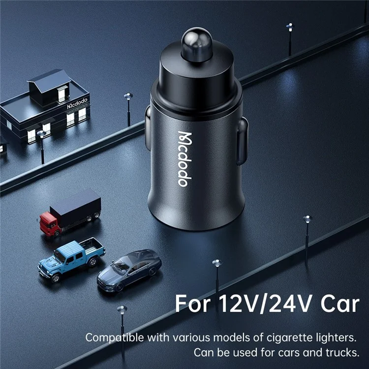 MCDODO CC-1900 107W Digital Display USB-A*4+Type-C*1 5-Port Car Charger with 1.5m Cable, Dark Grey