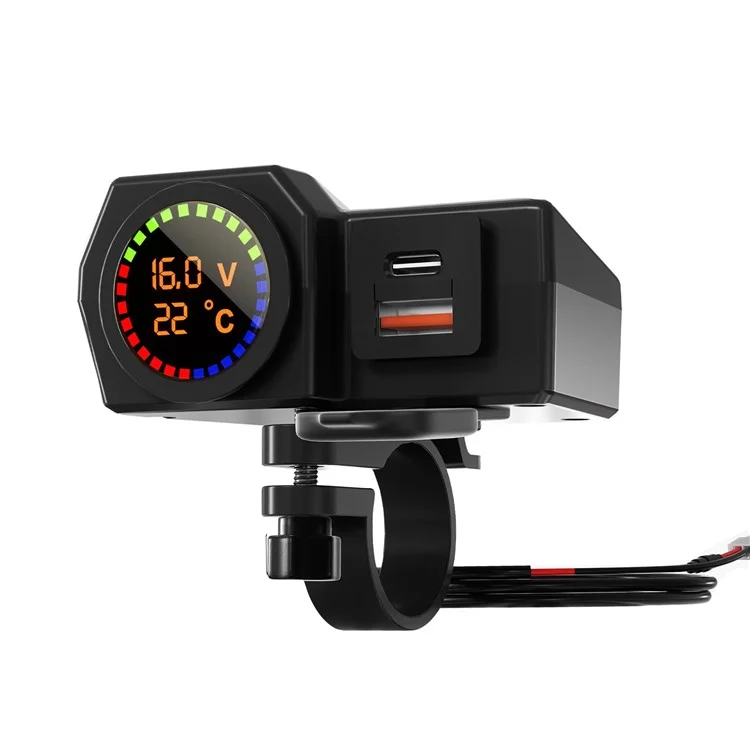 WUPP CS-1747A2 Modificateur de moto Chargeur de téléphone USB+Type-C Affichage numérique de la température de tension Adaptateur de charge rapide PD