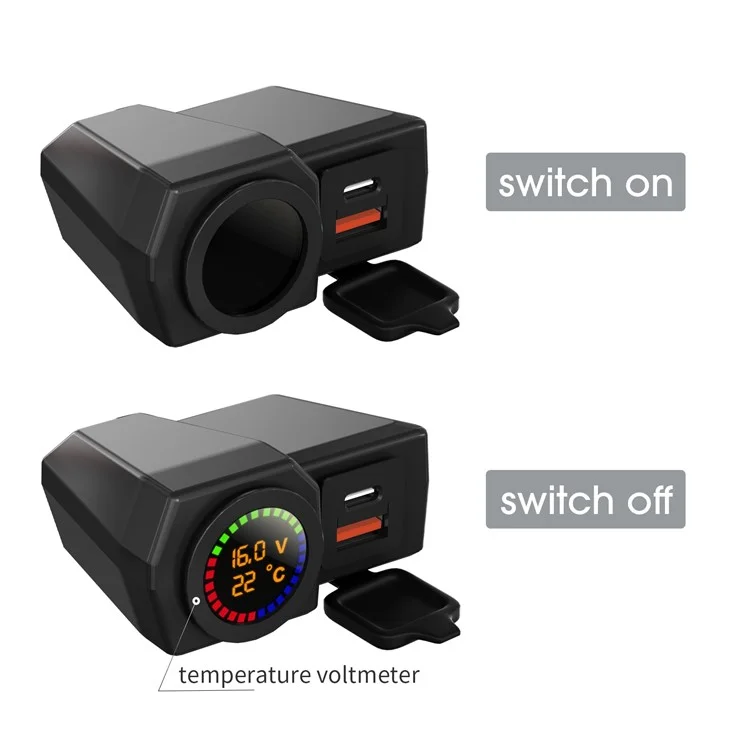WUPP CS-1747A2 Modificateur de moto Chargeur de téléphone USB+Type-C Affichage numérique de la température de tension Adaptateur de charge rapide PD