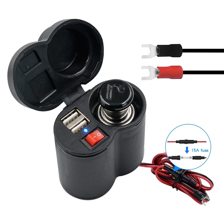 CS-313F1 12-24V Модифицированный двойной USB-зарядник Waterproof Phone Charging Adapter с гнездом для прикуривателя и выключателем