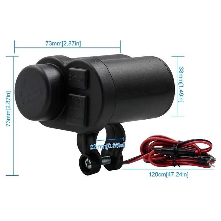 CS-313F1 12-24V Модифицированный двойной USB-зарядник Waterproof Phone Charging Adapter с гнездом для прикуривателя и выключателем
