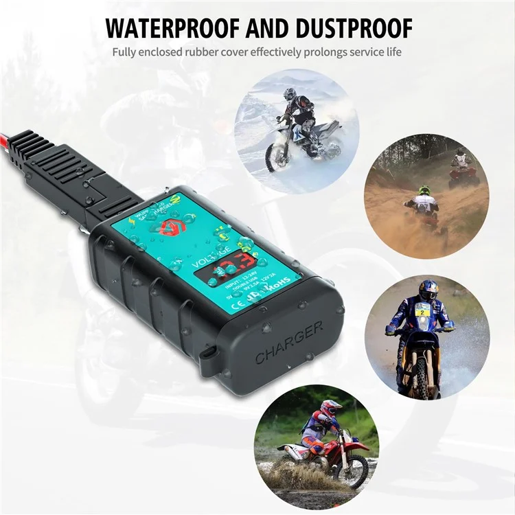 ZH-1422B2 Chargeur USB + Port Type-C pour guidon de moto, avec affichage voltmètre et câble d'extension SAE de 1 m