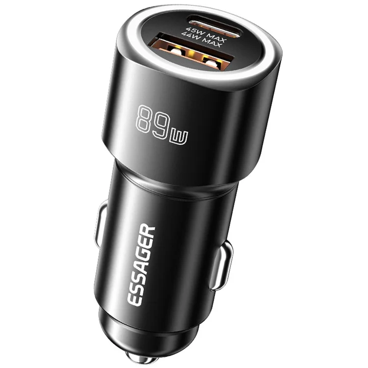 ESSAGER 89W Super Flash Charge USB+Type-C автомобильное зарядное устройство из алюминиевого сплава - черный