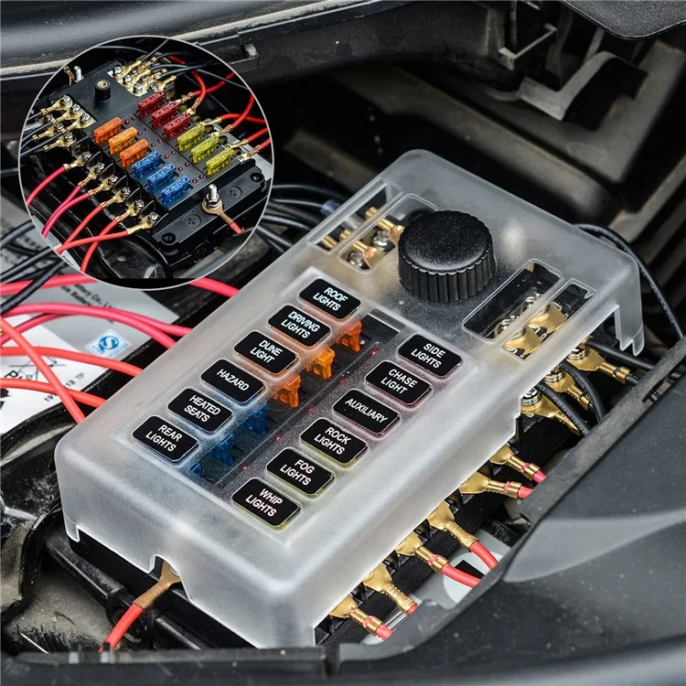 WUPP CS-339C1 Bloc de Fusible à Lame 12 Voies Avec Indicateur de LED de Bus Négatif Pour le Bateau Van SUV
