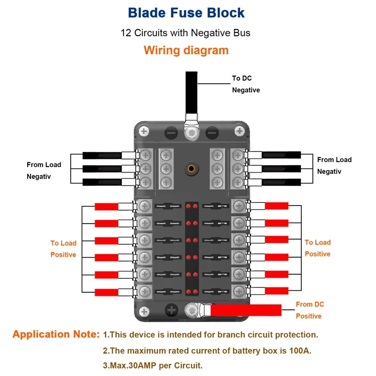 WUPP CS-339C1 Bloc de Fusible à Lame 12 Voies Avec Indicateur de LED de Bus Négatif Pour le Bateau Van SUV