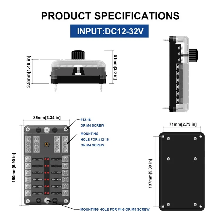 WUPP CS-339C1 Bloc de Fusible à Lame 12 Voies Avec Indicateur de LED de Bus Négatif Pour le Bateau Van SUV