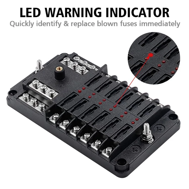 WUPP CS-339C1 Bloc de Fusible à Lame 12 Voies Avec Indicateur de LED de Bus Négatif Pour le Bateau Van SUV