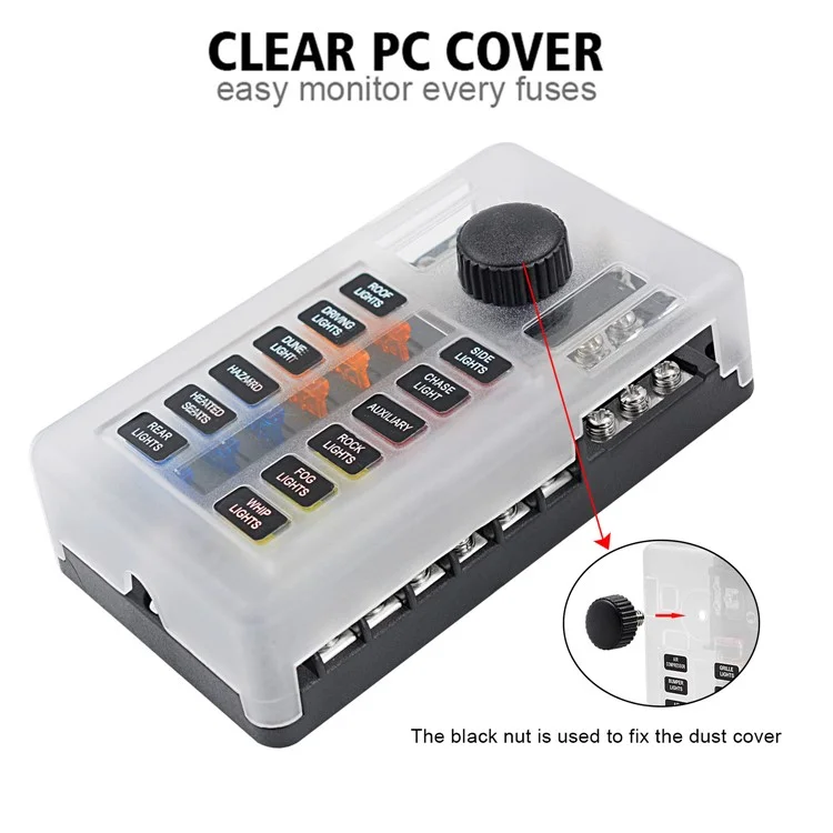 WUPP CS-339C1 Bloc de Fusible à Lame 12 Voies Avec Indicateur de LED de Bus Négatif Pour le Bateau Van SUV