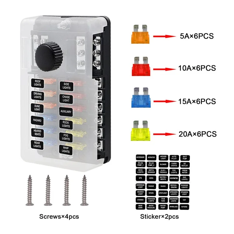 WUPP CS-339C1 Bloc de Fusible à Lame 12 Voies Avec Indicateur de LED de Bus Négatif Pour le Bateau Van SUV