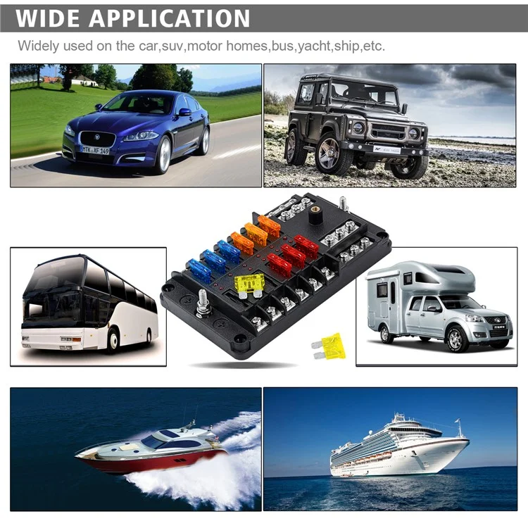 WUPP CS-339C1 Bloc de Fusible à Lame 12 Voies Avec Indicateur de LED de Bus Négatif Pour le Bateau Van SUV