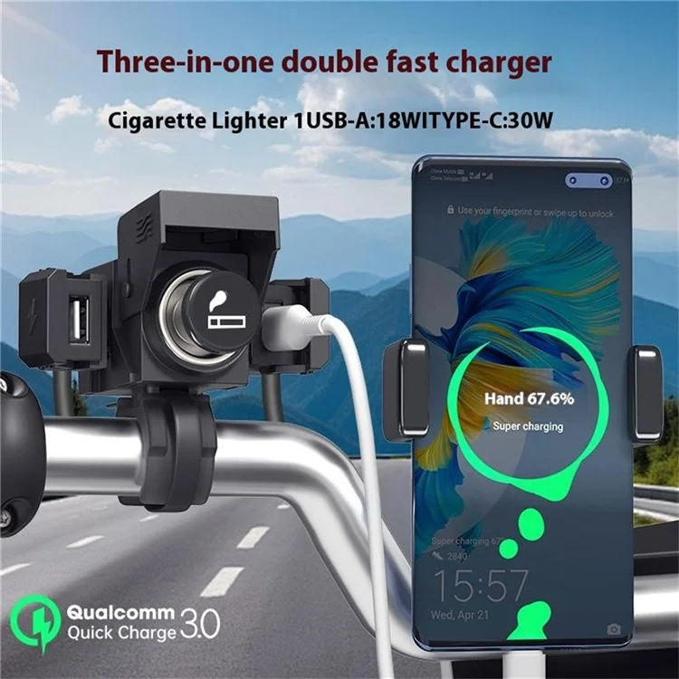 WUPP ZH-1849A1 Motorradladegerät QC3.0 Usb-a+typ-c+zigarette Leichter (mit Zigaretten-leichterer Stecker)
