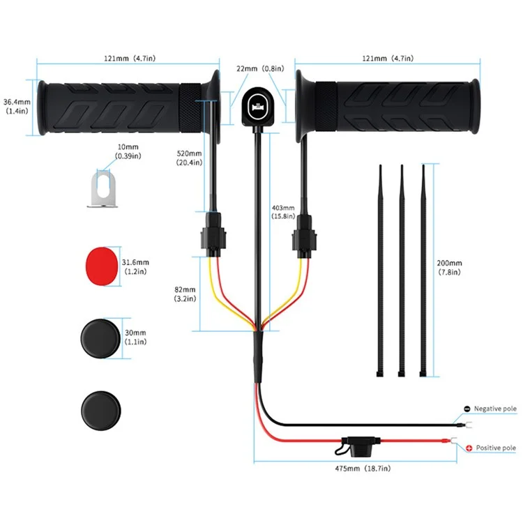 WUPP CS-1956E1 Oval Plastic Switch Heated Grips M4 Arrow ATV Heating Handle Grips