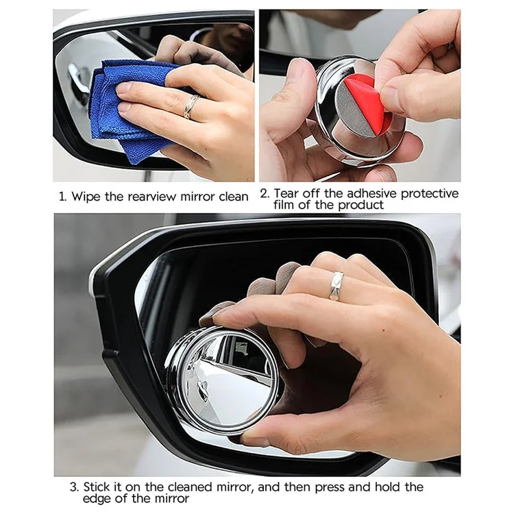 2 piezas de espejo retrovisor de coche de 360 grados con adhesivo para ayuda de retroceso - Negro