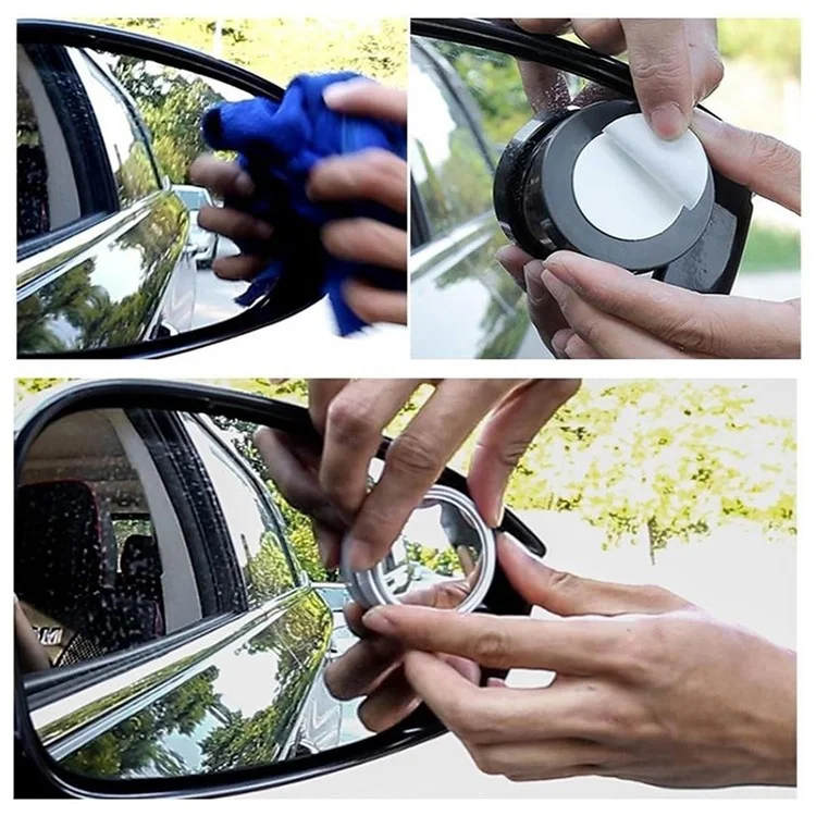 2 piezas de espejo retrovisor de coche de 360 grados con adhesivo para ayuda de retroceso - Negro