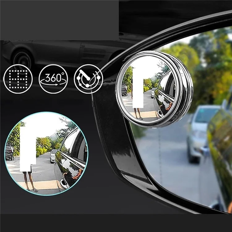 2 piezas de espejo retrovisor de coche de 360 grados con adhesivo para ayuda de retroceso - Negro