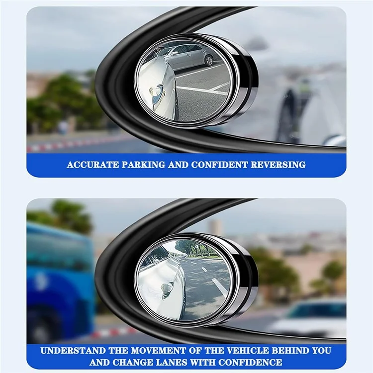 2 piezas de espejo retrovisor de coche de 360 grados con adhesivo para ayuda de retroceso - Negro