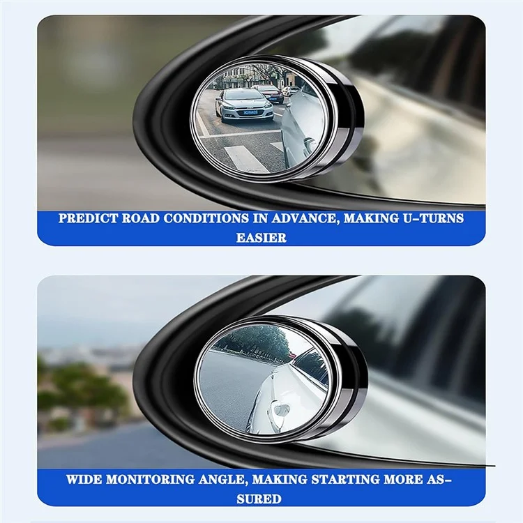 2 piezas de espejo retrovisor de coche de 360 grados con adhesivo para ayuda de retroceso - Negro