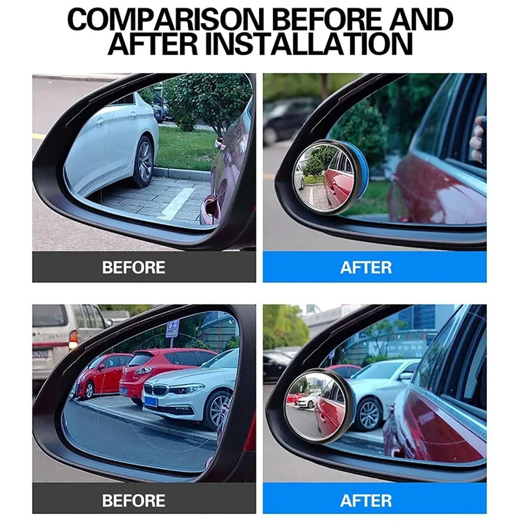 2 piezas de espejo retrovisor de coche de 360 grados con adhesivo para ayuda de retroceso - Negro