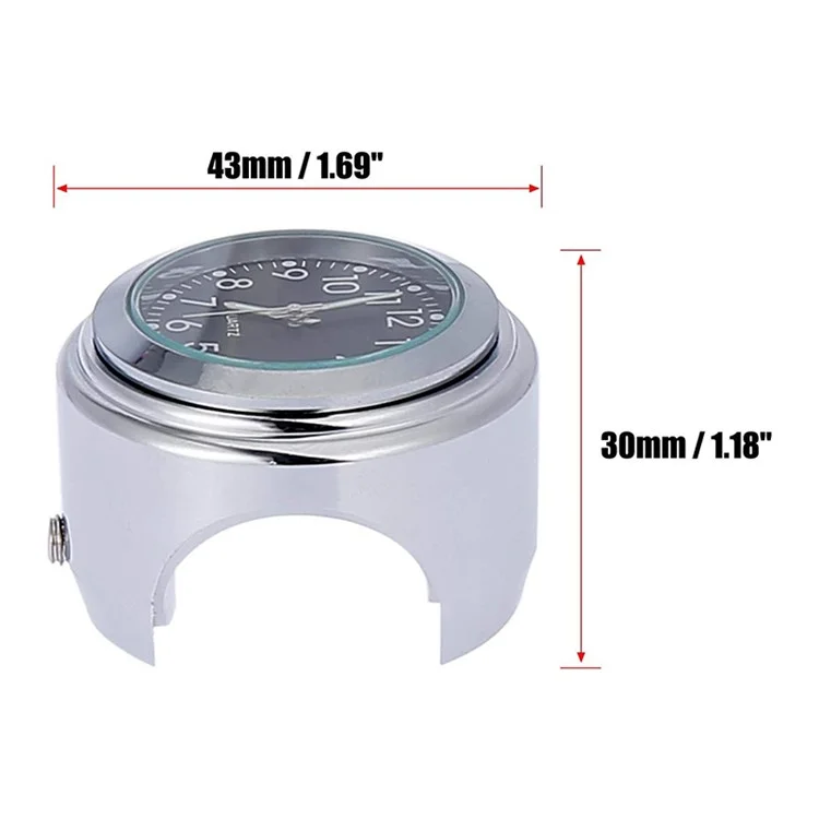 Motorcycle Handlebar Dial Clock 22-25mm Universal Motorbike Mount Clock - Silver / Black