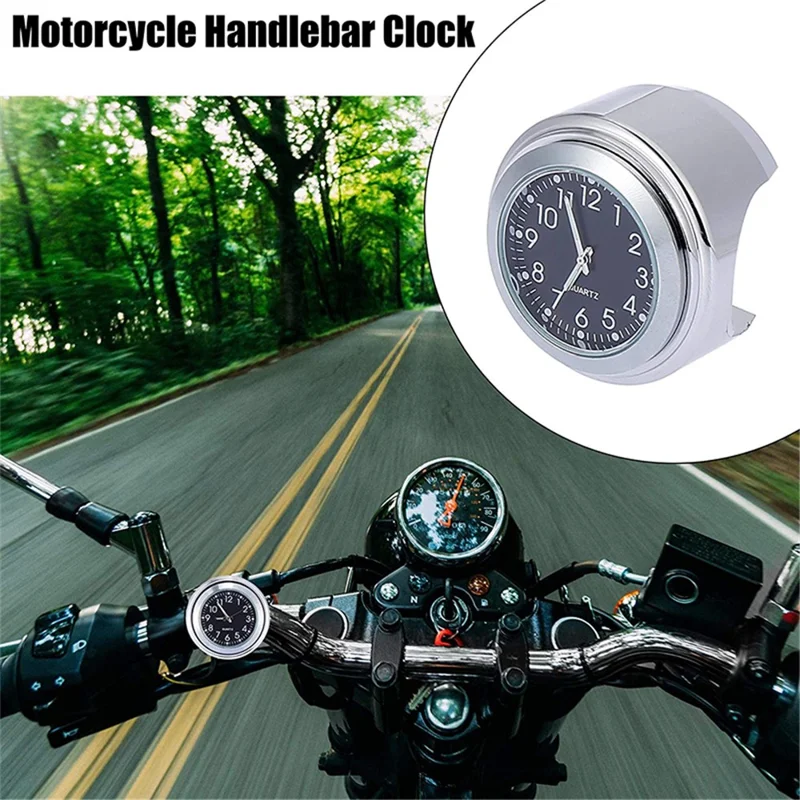 Motorcykelstyrets仪表ur 22-25 mm Universal Motorcykelmonteringsur - Sølv/Hvid