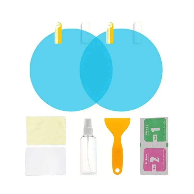 2Pcs Round 100x100mm Car Rear View Mirror Film PET Anti-Fog Rainproof Mirror Film with Tools