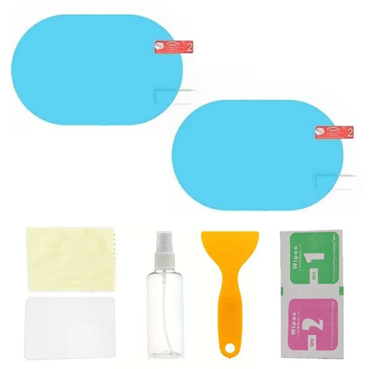 2Pcs Oval 100x150mm Car Rear View Mirror Film PET Anti-Fog Rainproof Mirror Film with Tools