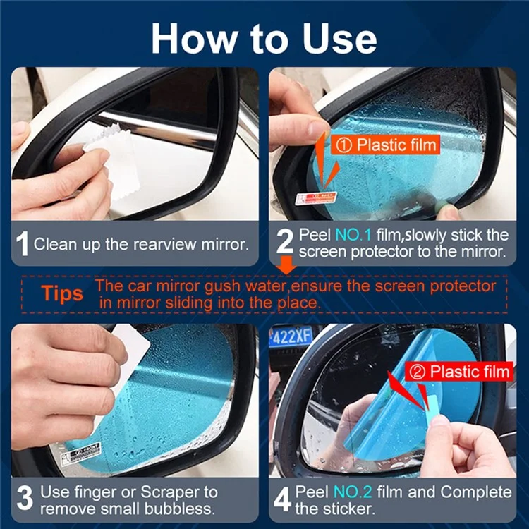 2Pcs Oval 100x150mm Car Rear View Mirror Film PET Anti-Fog Rainproof Mirror Film with Tools