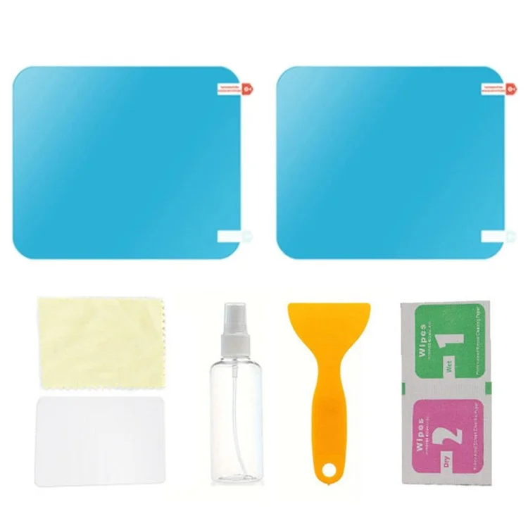 2Pcs Square 200x240mm Car Rear View Mirror Film PET Anti-Fog Rainproof Mirror Film with Tools